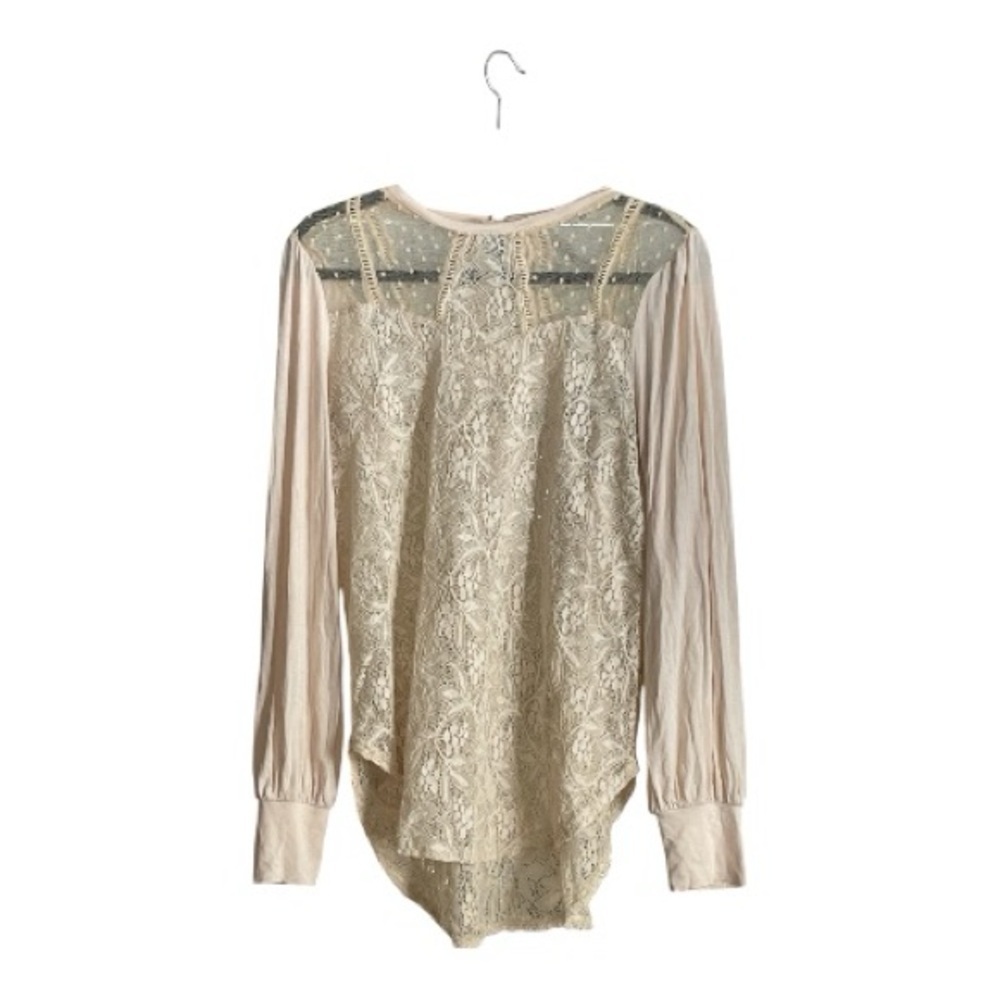 Gimmicks by BKE Cream Long Sleeve Lace Blouse | Cottagecore Size Large